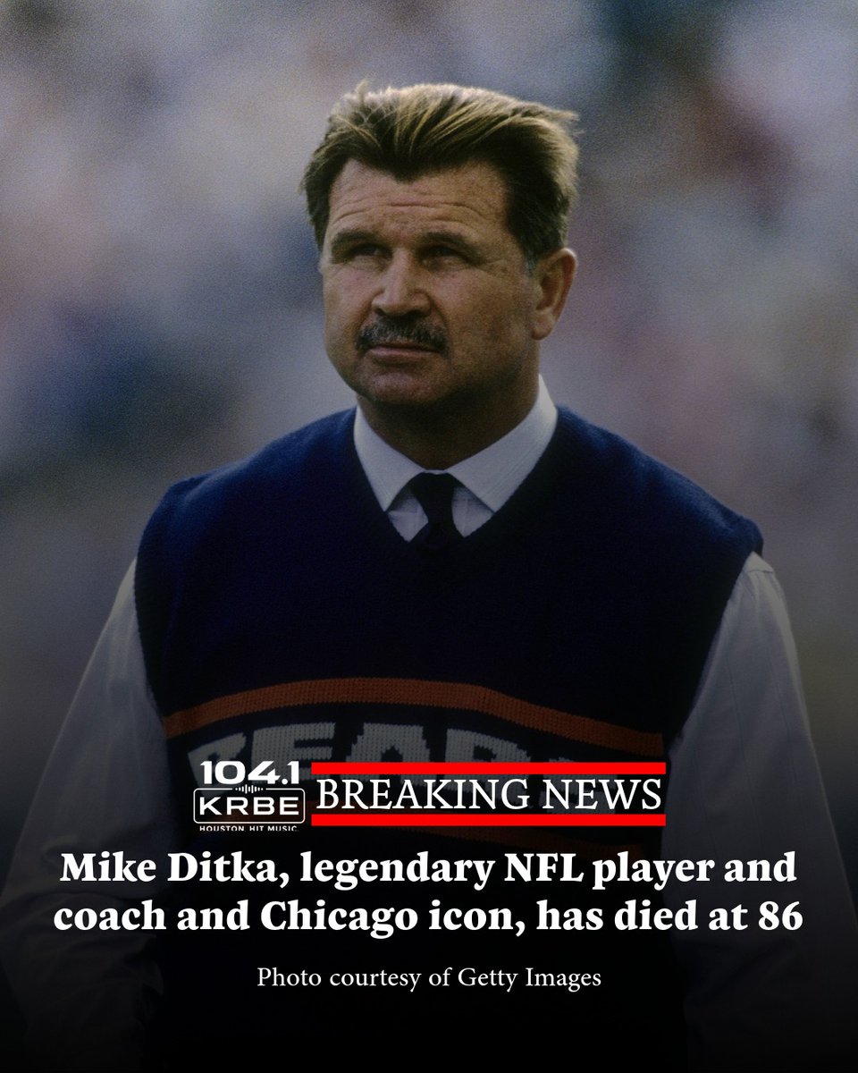 krbe's tweet photo. Mike Ditka, legendary NFL player and coach and Chicago icon, has died at 86.

#KRBE #MikeDitka https://t.co/xPJjTwuS1c