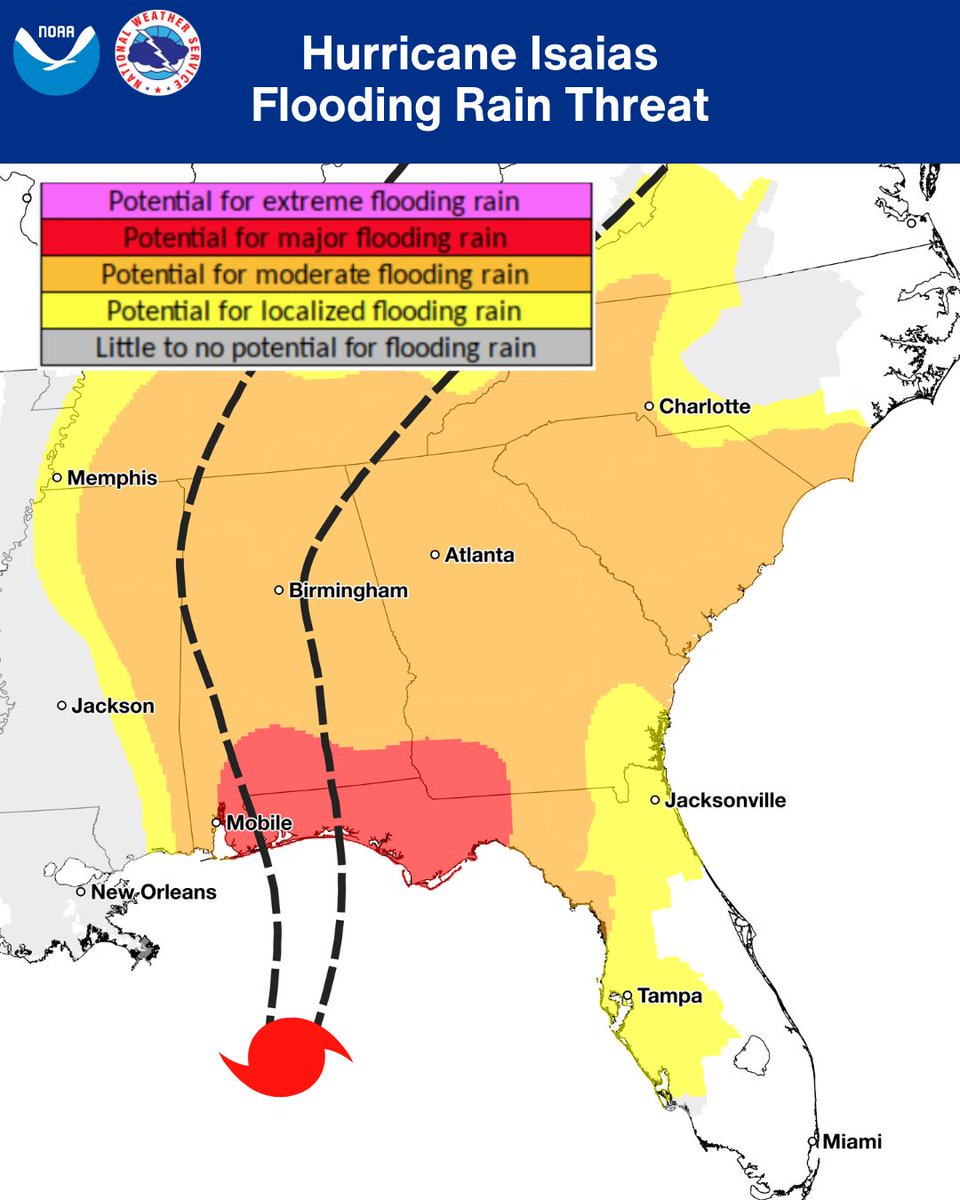 NWS's tweet photo. 10/09/2026, 12p ET: This is a reminder that hurricane impacts like damaging winds, flooding rain, tornadoes, and storm surge will impact areas OUTSIDE of the hurricane forecast cone.

Keep up to date with the latest forecast for your area by checking your local forecast office at https://t.co/qk3BcVP5M8.