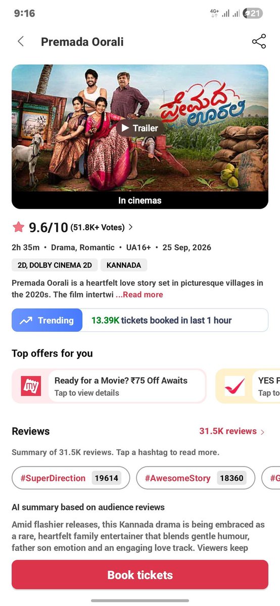 Filmytalks_'s tweet photo. KFI BMS Peak hour sales Highest hourly trending Movies
#KantaraChapter1 - 87.9K
#ToxicTheMovie� - 67.23K
#PremadaOorali - 13.39K********
#SuFromSo - 11.29K
#TheDevil - 11.15K
#Kaatera - 10.13K
#MaxTheMovie - 8.93K
#UITheMovie - 8.8K x https://t.co/4w55SpjTik