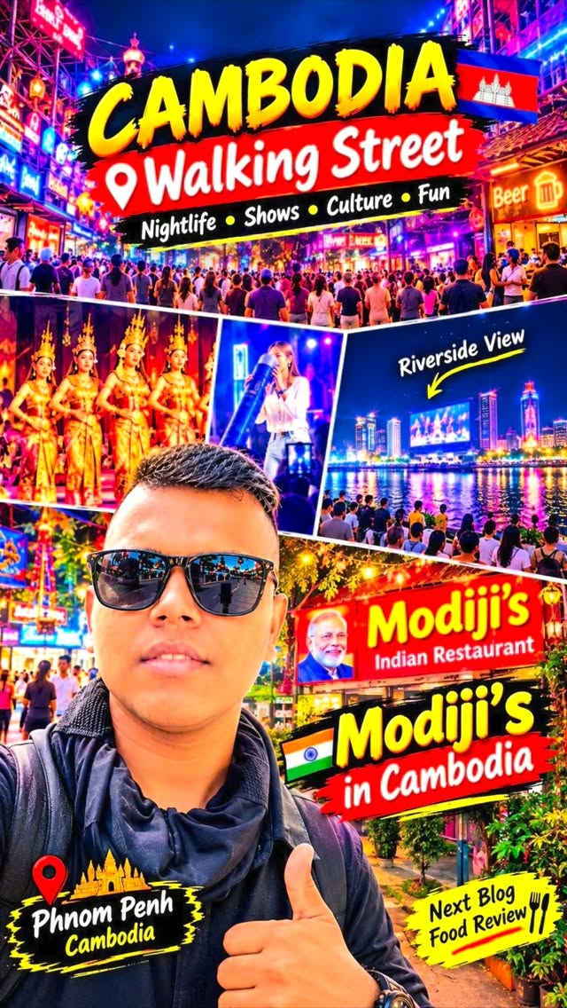 BrunaHanneBucha's tweet photo. कंबोडियाच्या वॉकिंग स्ट्रीटचा भन्नाट नाईटलाइफ अनुभव! वीकेंडची गर्दी, लाईव्ह डान्स-शो, सिंगिंग कॉन्टेस्ट आणि रिवरसाईड व्ह्यू. शेवटी सापडलं मोदी जी इंडियन रेस्टॉरंट. पुढच्या ब्लॉगमध्ये फूड टेस्टिंग! https://t.co/SCWRTlKjDu