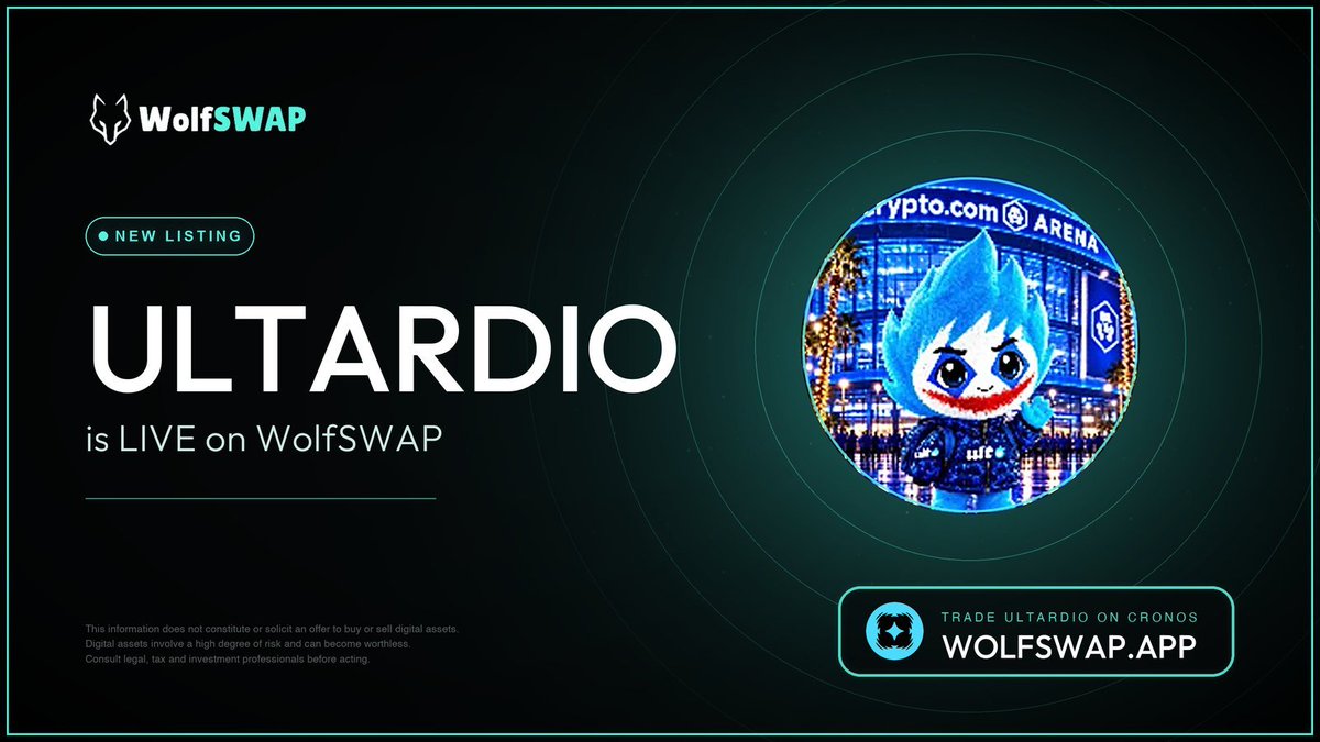 GodsBoy3011's tweet photo. New Token Alert on Cronos!
Banger graduate $ULTARDIO has landed on WolfSWAP

• Lightning-fast execution
• Live position &amp; PnL tracking
• Mystery Box rewards unlocked on $10+ swaps

Lock in your trades at https://t.co/LURZu0g1Tl https://t.co/BHSM865Gti