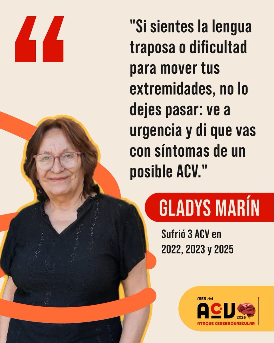 ACEVE_Chile's tweet photo. Gladys Marín ha sufrido 3 ACV: en 2022, en 2023 y en 2025. 

Hoy cuida su alimentación, evita el estrés y se aferra a la segunda oportunidad que le dio la vida. 

#PonteLaCamisetaACV #MesDelACV https://t.co/UKapqjrvQm