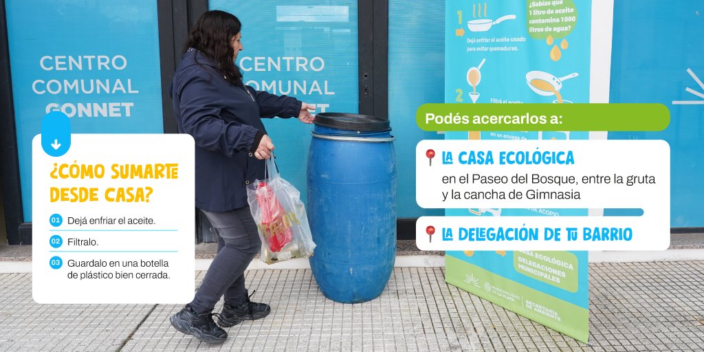 LaPlataMLP's tweet photo. Ya recuperamos 71.514 litros de aceite usado ♻️ Vos también podés sumarte: dejalo enfriar, filtralo y guardalo en una botella de plástico bien cerrada. 

Después, ¡Llevalo a la Casa Ecológica o a la delegación de tu barrio y listo! 💚 #LaPlataCapital https://t.co/Iq0hZmgzgH