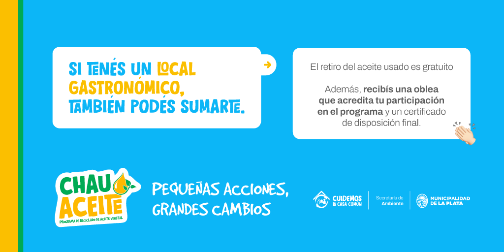 LaPlataMLP's tweet photo. Ya recuperamos 71.514 litros de aceite usado ♻️ Vos también podés sumarte: dejalo enfriar, filtralo y guardalo en una botella de plástico bien cerrada. 

Después, ¡Llevalo a la Casa Ecológica o a la delegación de tu barrio y listo! 💚 #LaPlataCapital https://t.co/Iq0hZmgzgH