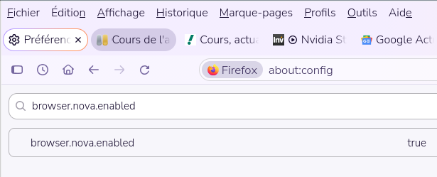 tibullle's tweet photo. Firefox 157 "Nova": rounded tabs show boundaries that don't match their actual area. Purely cosmetic, but visually misleading — especially on small screens. Thanks @mozilla @firefox for keeping the option to revert. #Firefox https://t.co/Q4acUajjQ1