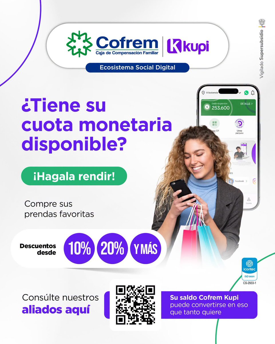 ReporterodelM's tweet photo. ¿𝐘𝐚 𝐭𝐢𝐞𝐧𝐞 𝐝𝐢𝐬𝐩𝐨𝐧𝐢𝐛𝐥𝐞 𝐬𝐮 𝐜𝐮𝐨𝐭𝐚 𝐦𝐨𝐧𝐞𝐭𝐚𝐫𝐢𝐚?
Con 𝐂𝐨𝐟𝐫𝐞𝐦 𝐊𝐮𝐩𝐢 puede encontrar descuentos desde 𝟏𝟎 %, 𝟐𝟎 % en nuestros aliados. 🛍️📲 Escanee el código QR y conozca todos los establecimientos donde puede disfrutar de estos beneficios. https://t.co/jCFIPDh1Z6