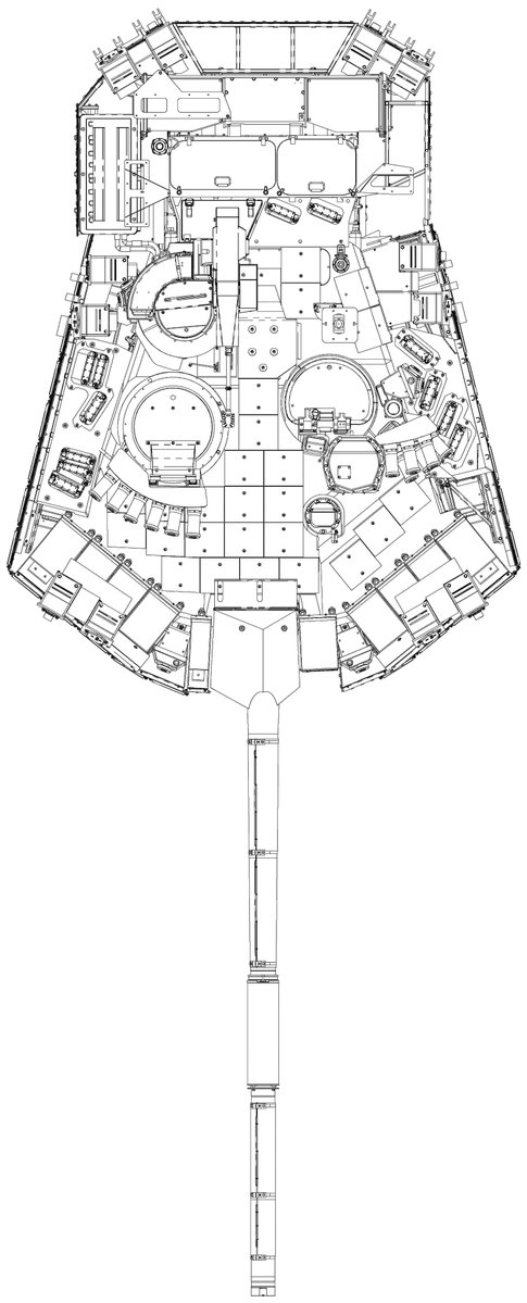 AndreiBtvt's tweet photo. New turret of the T-90M and T-80BVM2 from UKBTM (Unified Turret).
The mounting of the Arena-M protective munitions has been changed compared with the 2022 version, see — https://t.co/Fu7sD0Yd7i
The box at the rear of the turret has been reworked: the external ammunition bin has been removed, the equipment module has been changed, and overall the external fittings have been changed significantly. At the same time, the left side of the turret, in terms of counter-munition placement, has remained similar to the old version — with 2 counter-munitions placed behind the turret, where the bin had previously been, while the right side was changed, with 6 counter-munitions placed compactly.
And they also hung ERA containers on this mesh to cover the turret–hull junction — a so-so idea.
So far, the multiple (threefold) increase in counter-munitions for the Arena-M APS is not apparent.
