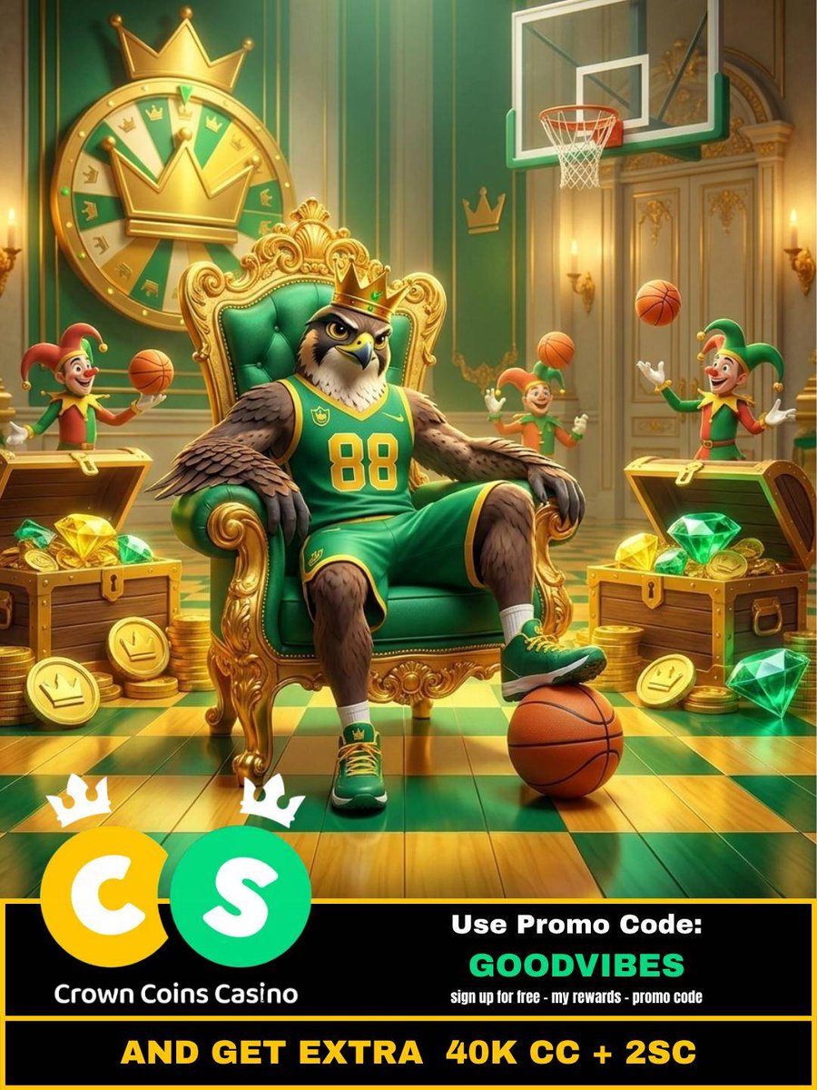 KatherineG5620's tweet photo. The king of the green and gold court gives off the calmest, coolest vibe imaginable. 😌 First time spinning with us? Use promo code GOODVIBES and get extra 40K CC + 2SC, first day only.  #FYP #CrownCoins #CrownCoinsCasino #StuartSkinner #RoyalFalcon https://t.co/BDfLdNtawj