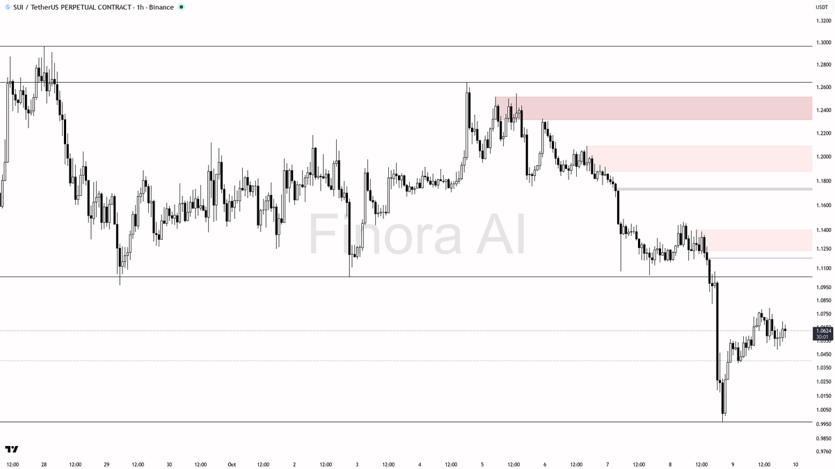 ⚠️ $SUI swept liquidity above 1.0586 but the downtrend stays intact with just 5.1% 24h lift—trap ahead?

- my bias remains bearish after the 1.0586 sweep, as th