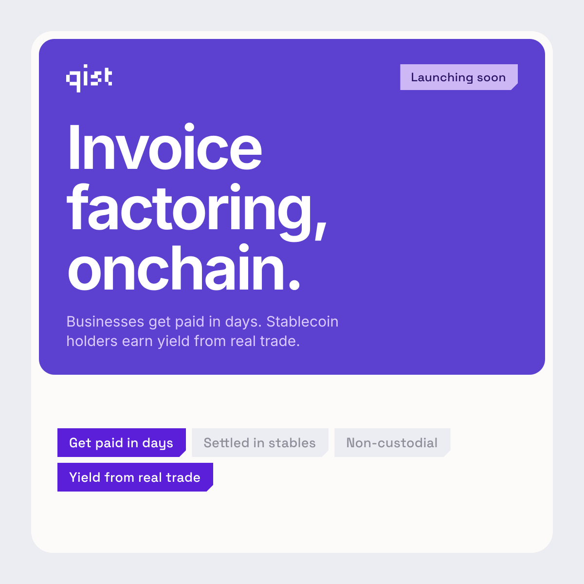 qistfinance's tweet photo. stables sitting idle in your wallet. 
Businesses wait 90+ days to get paid. 
we fix both.  

yield backed by real invoices. SOON. https://t.co/qjwEjJFS6p