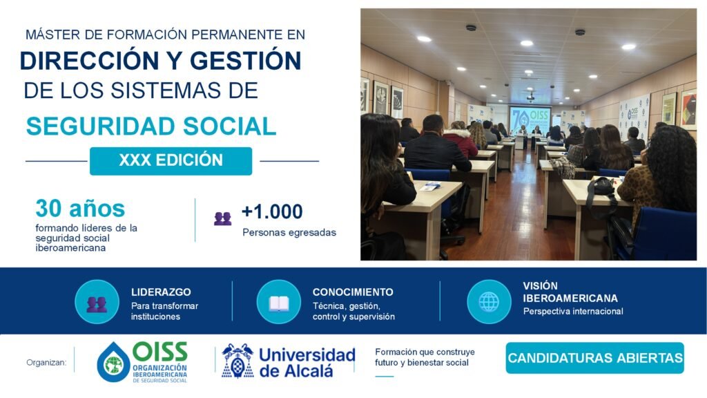 OissBolivia's tweet photo. 🎓 #MásterOISS | ¡Impulsa tu carrera en seguridad social!
Especialízate con el Máster en Dirección y Gestión de los Sistemas de Seguridad Social, con formación online y fase presencial en Madrid 🇪🇸 junto a la @UAHes 📚
🔗 Inscríbete 👉🏼 https://t.co/BXIAE7Oh4n https://t.co/npQuKmPQnT