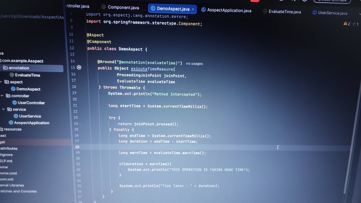 SwainShubh's tweet photo. ๐ Day 119 of #Java
Another day, another step forward! ๐ป๐ฅ
Todayโs learning journey:
โ
Deep dive into Custom Annotations
โ
Passing arguments to annotation methods
โ
Logging warning messages when execution takes too long โฑ๏ธ
#java #javadeveloper #spring https://t.co/Wm1ZXdYmtv
