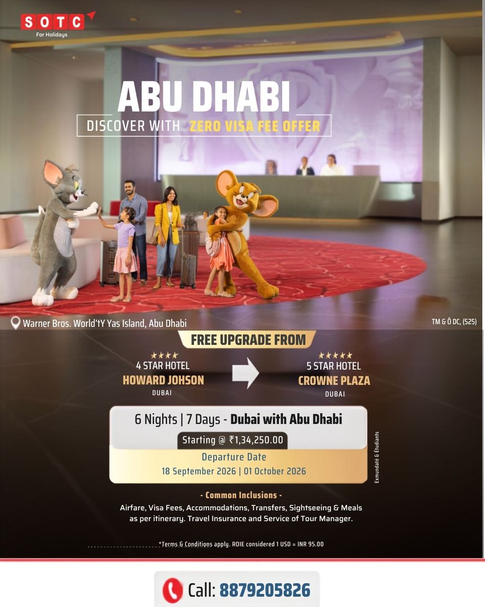 BrayanTicora's tweet photo. Abu Dhabi, here we come! Explore Dubai and Abu Dhabi with zero visa fees, a free 4-star to 5-star hotel upgrade, and a 6-night, 7-day package from ₹1, 34, 250. Departures: 18 September and 1 October 2026. https://t.co/yJrGMm6pp3