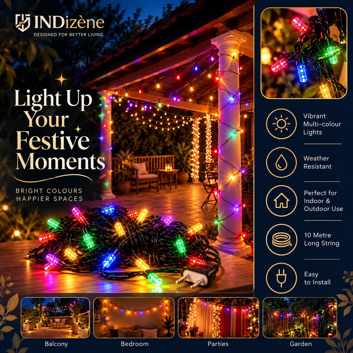 INDizene's tweet photo. Turn any space into a celebration. ✨

INDizène Multicolour String Lights bring vibrant LED glow to balconies,doorways,trees, home exteriors, parties and festive décor.
Bright colour. Easy setup. Better living.
Flipkart: https://t.co/Dx606WmuNU #INDizene #StringLights #HomeDecor https://t.co/jRiuJ7Dwzw
