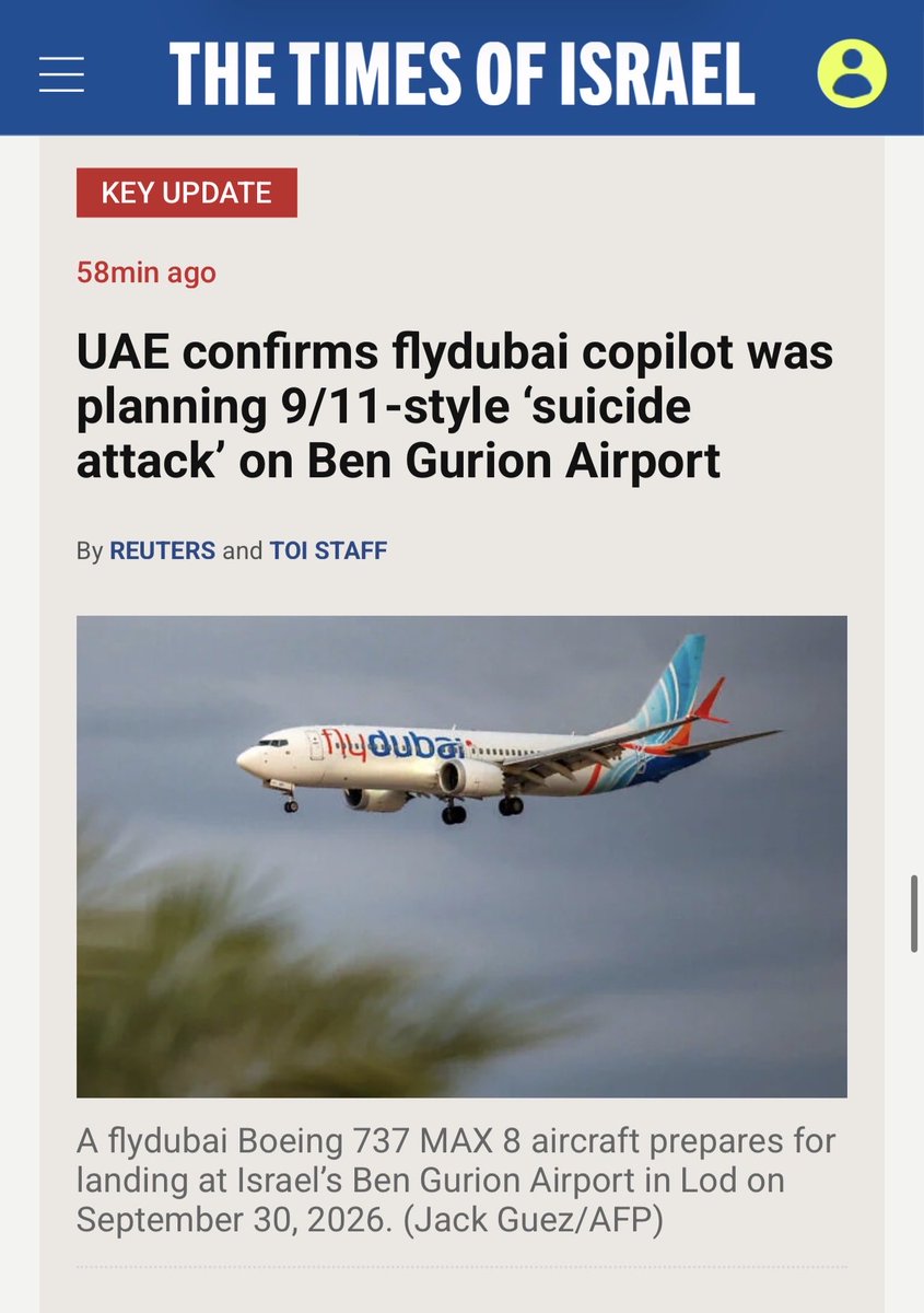 Ostrov_A's tweet photo. UAE confirms flydubai copilot was planning 9/11-style ‘suicide attack’ on Israel’s Ben Gurion Airport. https://t.co/LPAh7WsZR0