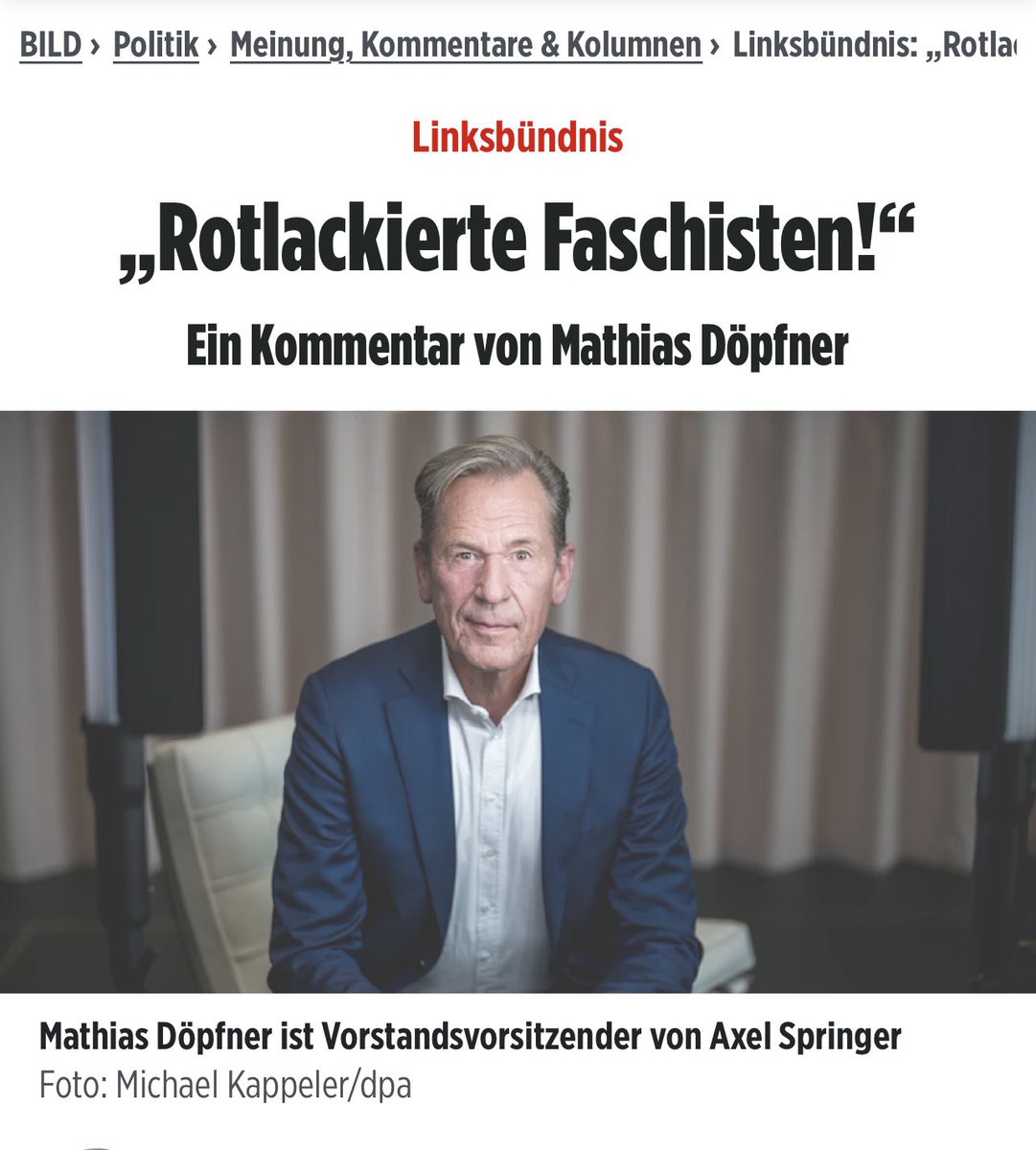 WolfMalca's tweet photo. Jedes Wort!

„Während Politik und Medien nach rechts starren, wo das Böse wohnt, marschiert der Extremismus von links ein. 
Wer das geschehen lässt, hat jedes Recht verwirkt, im Namen der Demokratie von „Brandmauern“ zu fabulieren….

Während die Bevölkerung auf Bundesebene seit Jahren immer konservativer wählt (wenn man denn Union, FDP und AfD als konservativ, also zumindest nicht links bezeichnen will – von 45,9 Prozent 2002 auf 53,7 Prozent 2025), haben die meisten Politiker und Journalisten eine Negativfixierung auf alles, was rechts ist, entwickelt. „Rechts“ wird sogar in Schlagzeilen überregionaler Zeitungen als Schimpfwort benutzt. 
Die Abgrenzung nach rechts, wo das Böse wohnt, ist zum Comment, zur freiwilligen Selbstverpflichtung geworden. Nach links hingegen existiert diese Abgrenzung nicht. Verloren gegangen ist dabei auch die Differenzierung zwischen rechts und rechtsextrem und links und linksextrem….

Könnte es sein, dass links das neue „rechts“ ist?“

Unbedingt den ganzen Kommentar lesen:

https://t.co/TsSnyqmFvP