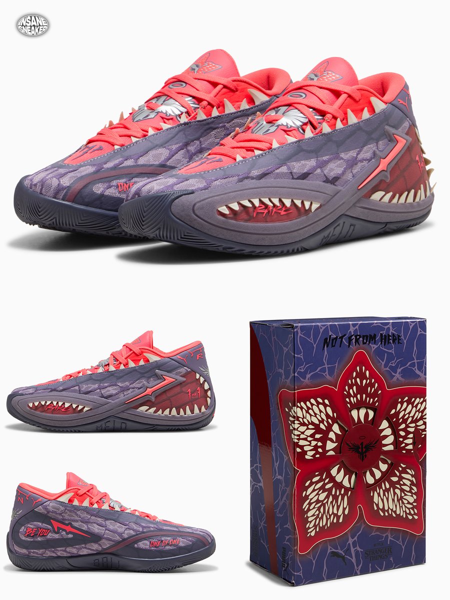 insanesneaker's tweet photo. FIRST LOOK: Stranger Things x LaMelo Ball x PUMA Collection 📺

• MB.06, LaFrance, LaFrance RNR
• October 2026 https://t.co/X0b609mu3l