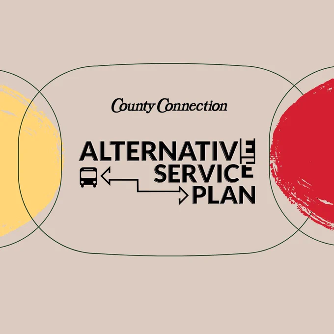 County Connection's Alternative Service Plan logo with bus icon and directional arrows on a beige background.