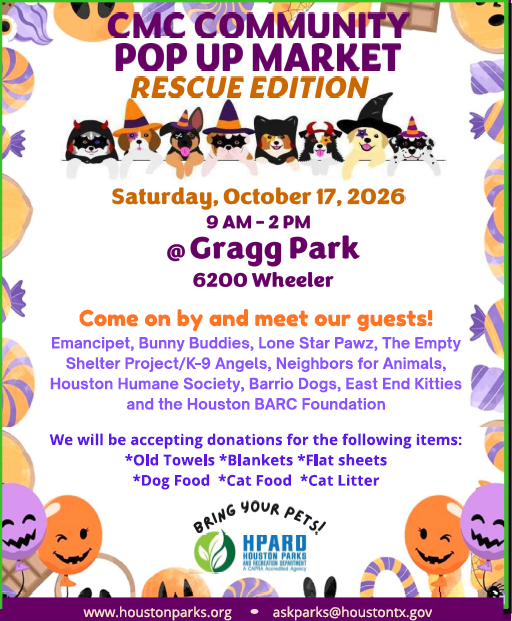 HPARD's tweet photo. Our pop-up market is just around the corner. If you have a pet, you won't want to miss this event! Bring the whole family! @emancipet  @barriodogs  @HoustonHumane @K_9Angels https://t.co/yOleGAh17Q