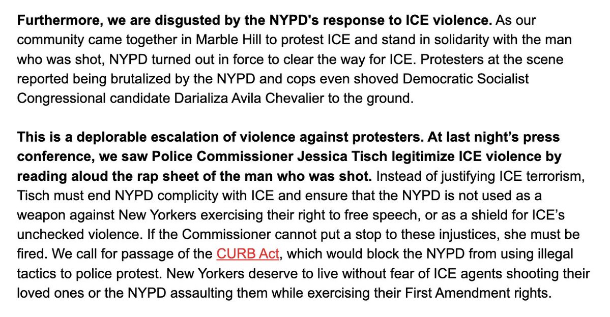 _ericblanc's tweet photo. Good statement from @nycDSA on Jessica Tisch and the NYPD's response to ICE's terrorizing of our neighbors https://t.co/6U2JrJoLPB