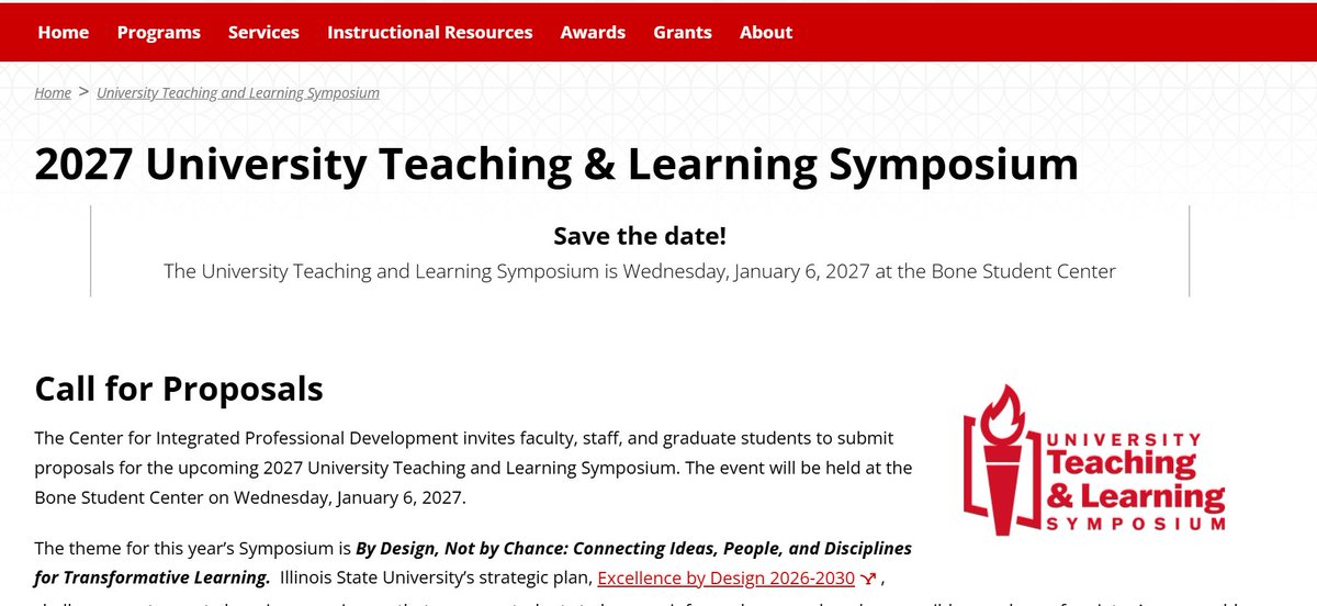 ProDevISU's tweet photo. Deadline tomorrow! ⏰

Submit your proposal for By Design, Not by Chance: Connecting Ideas, People, and Disciplines for Transformative Learning, The 2027 University Teaching and Learning Symposium.

Apply by October 11 at https://t.co/acTFIarfNd https://t.co/tjUalmIjJy