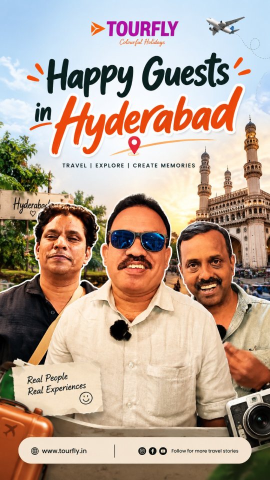 aguilarpte's tweet photo. Three guests. Three stories. One unforgettable Hyderabad journey. Real experiences, meaningful moments, and memories made with TourFly India. Thank you for choosing us. Your journeys inspire ours. TourFly — Colourful Holidays. https://t.co/WkhxF06BnL