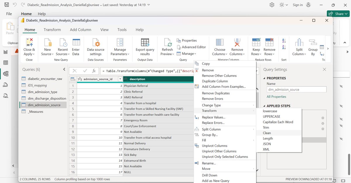 MoonChi222's tweet photo. After completing Step 4 of the #healficahealthdatachallenge I did a second-pass data audit before finalizing the PowerBI dashboard visuals.
Here are the 3 adjustments I made — My updated Cleaning Log and Data Dictionary: https://t.co/eGDsF6T35Y👇 https://t.co/kLf7E1uGlt