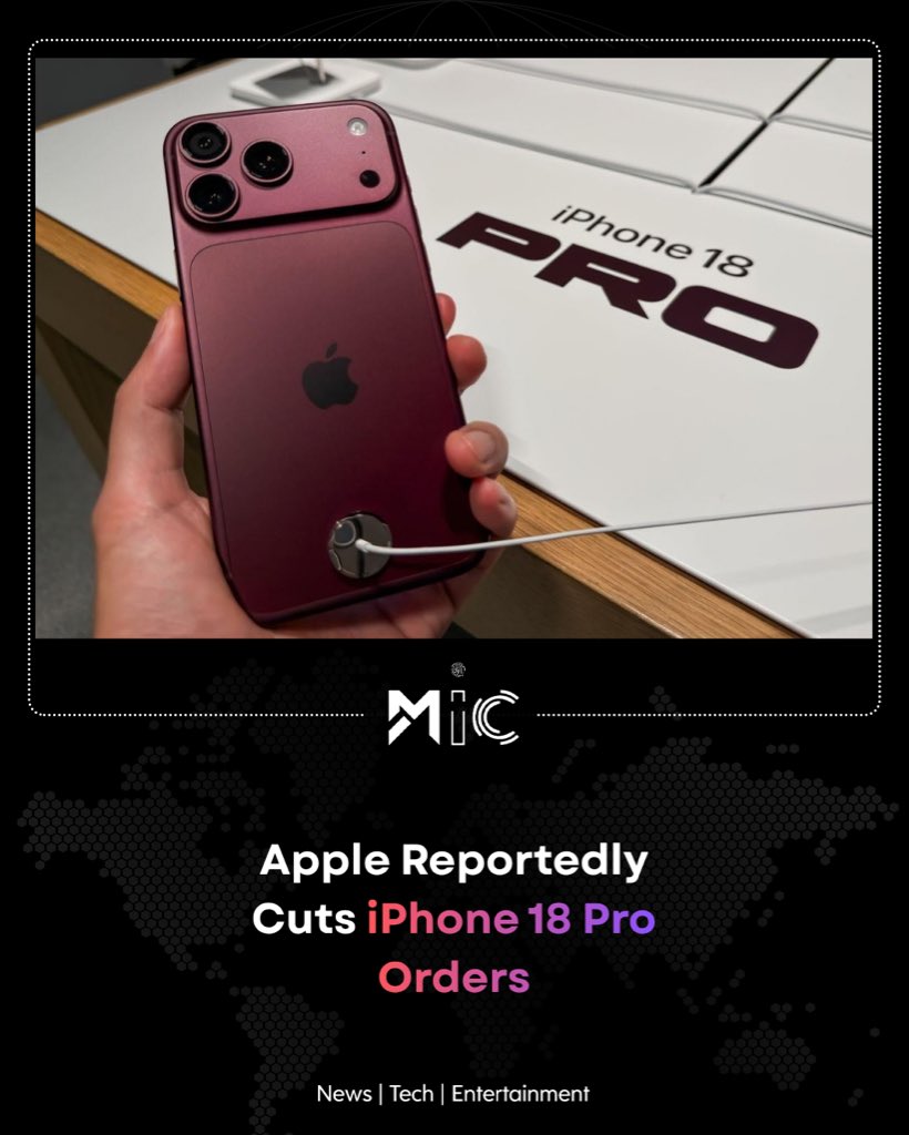 mictechofficiaI's tweet photo. Apple has reportedly asked suppliers to reduce production of parts for the iPhone 18 Pro and Pro Max due to weaker-than-expected demand. However, the actual impact on sales is still unclear.
#mictech #micnews #Apple #iPhone18Pro https://t.co/Mm587HXF3Q