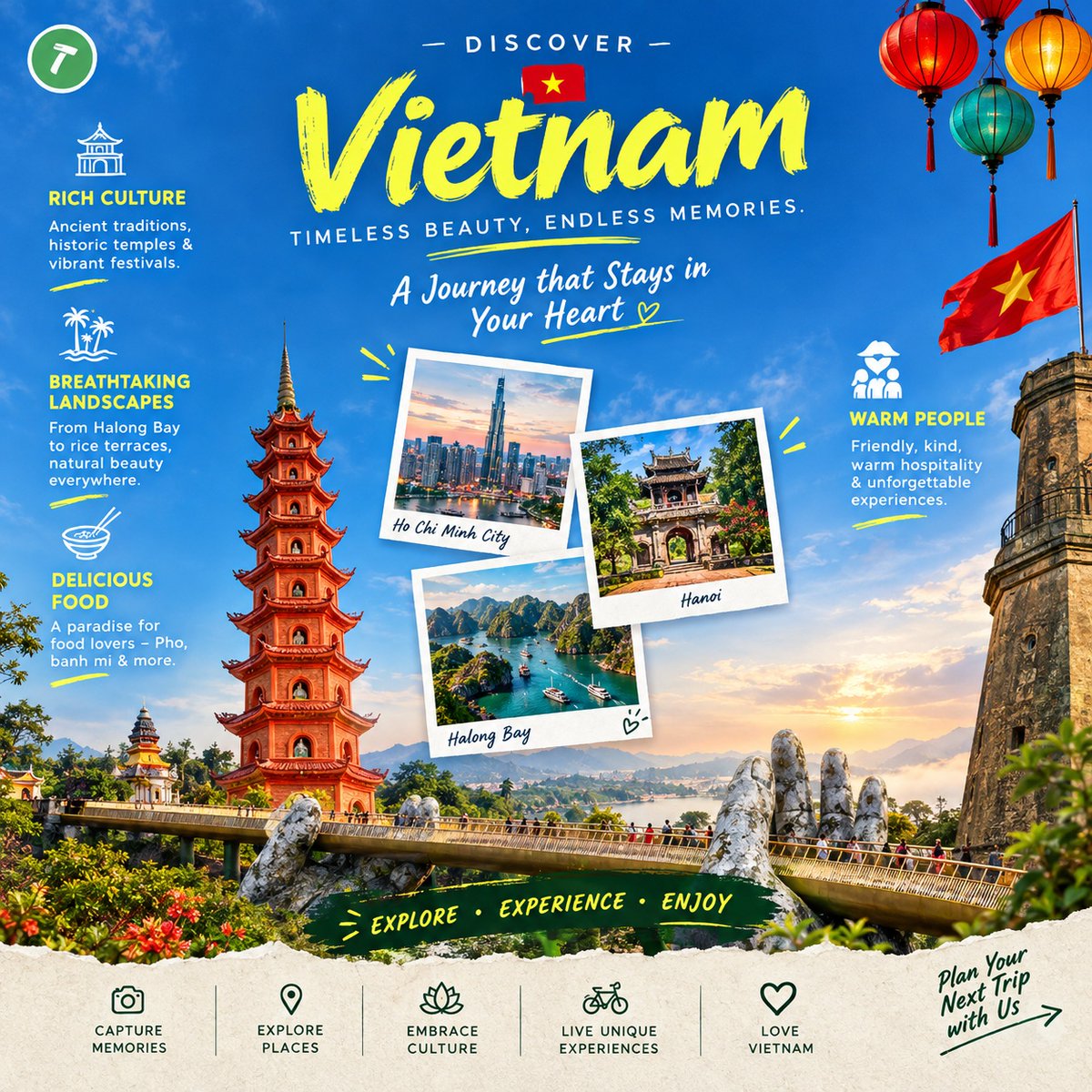 Jeremiasmsv's tweet photo. Vietnam brings vibrant culture, breathtaking landscapes, and unforgettable experiences together. From Hanoi’s streets to Halong Bay’s beauty, every moment tells a story. Explore Vietnam with Tourscave. DM us to plan your adventure. https://t.co/GOqXbVCdzN
