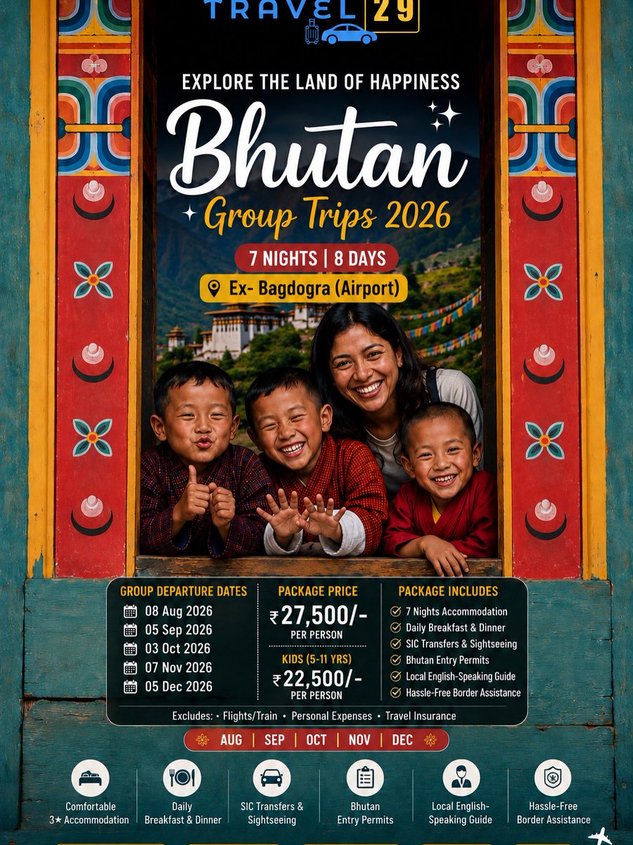 eljefe_16's tweet photo. Your Bhutan escape is calling. Join our 7 Nights/8 Days group trip with fixed departures from August to December 2026. From ₹27, 500 per person, including 3-star stays, meals, transfers, permits, guide and border assistance. Limited seats. https://t.co/8oIYWg8kGR
