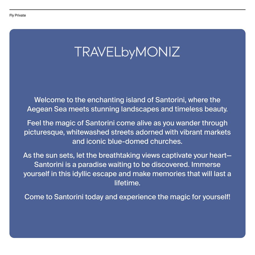 soso_a2011's tweet photo. Santorini is unforgettable: caldera views, whitewashed villages, blue domes and spectacular sunsets. Fly private for comfort and flexibility, arriving ready for a romantic getaway, celebration or luxury escape. https://t.co/0HMKlUFWtM