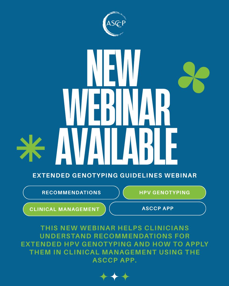 ASCCP's tweet photo. 🔬✨ New webinar alert!
Looking to better understand extended HPV genotyping? Explore ASCCP’s Extended Genotyping Guidelines, including recommendations for clinical management and how to use the ASCCP app in practice. 📚🩺
👉 https://t.co/J7lcYlnyHW #ASCCP #ASCCPWebinar https://t.co/ZdOoAaeHJI