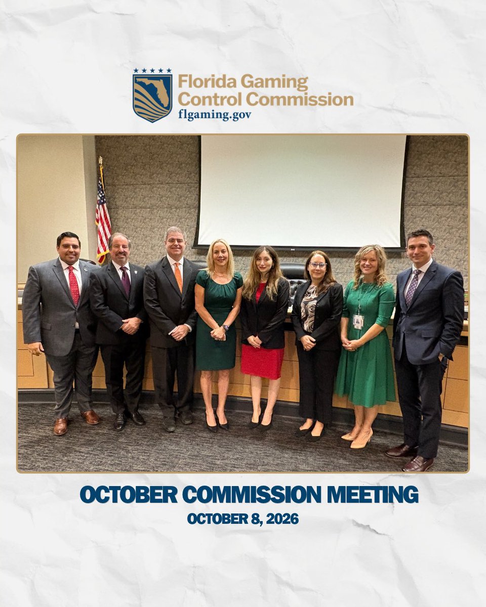 FLGamingControl's tweet photo. Big moves at the October FGCC meeting. 👏

Commissioners congratulated General Counsel Elina Valentine on her appointment as a DOAH judge and approved the Florida Thoroughbred Breeders’ and Owners’ Association’s 2027 annual plan, along with other key actions. 

Stay in the loop on what’s happening at FGCC. 🎰