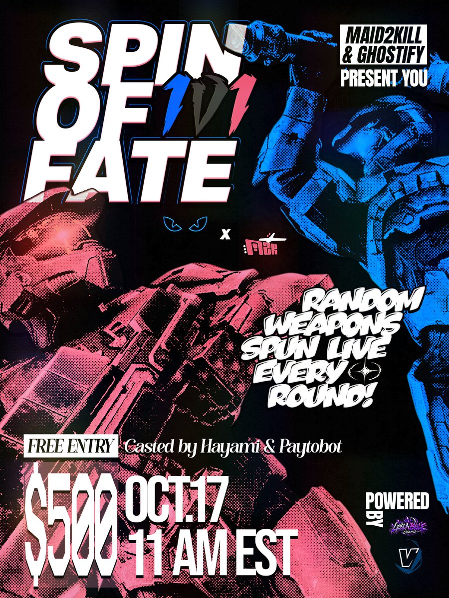 GhostifyEsports's tweet photo. SPIN OF FATE: 1v1 is HERE! 🎡

We @GhostifyEsports in collaboration with @MaidTK are bringing you a FREE ENTRY $500 1v1 tournament on October 17th at 11 AM EST!

⚔️ Wheel-spun weapons EVERY round
🗑️ Live trash talk with your opponent
🎙️ Casted by @Hayami_M2K & @Paytobot

Think you have what it takes? 🫵

Sign-ups are LIVE! 👇