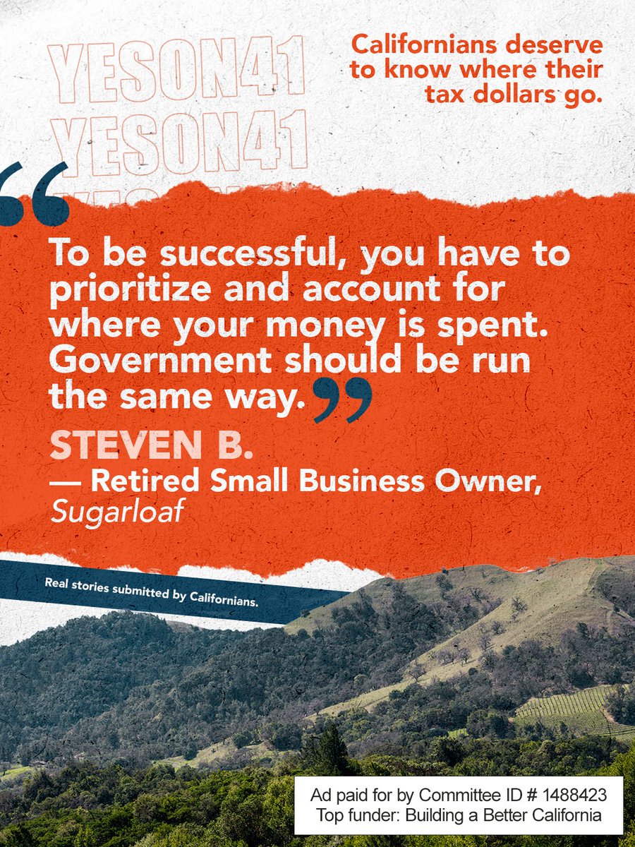 yesonprop41ca's tweet photo. Steven knows that if we want CA to be successful, that starts with knowing where our tax dollars are going. 

Prop 41 gives taxpayers the information they need to know BEFORE they vote on new taxes. 
Vote YES on Prop 41 to increase accountability 

🔗: https://t.co/QFwPdYME3b https://t.co/iUikEnOPeG