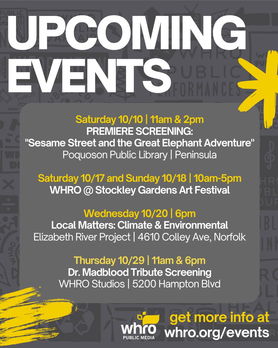 WHRO's tweet photo. ⭐️ WE WERE BUSY LAST WEEKEND....

The WHRO staff was delighted to meet all our fans at Children's Fest, Monster Fest &amp; our Sesame Street x Nature screening event

Visit https://t.co/lRaxankZsI for more info &amp; to register more public media FUN! https://t.co/V5NHF15WVI