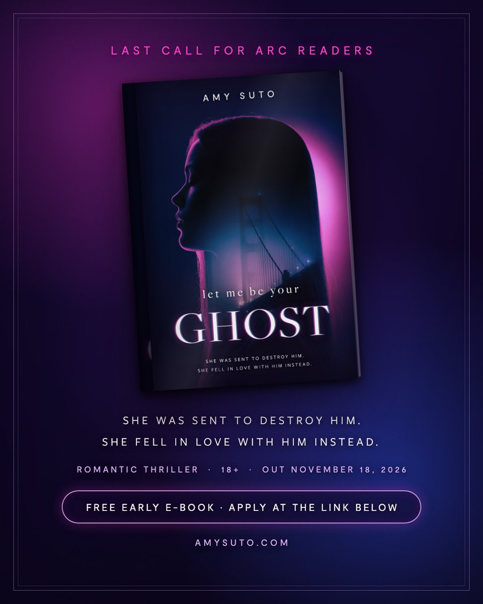 Sutoscience's tweet photo. last call for ARC readers 🖤 want a free copy of my full book? i'm taking my last round of requests for LET ME BE YOUR GHOST, my romantic thriller out nov 18. free early e-book, no reading deadline, reviews optional, 18+. link in the replies ⬇️ https://t.co/KGASFlX4xH