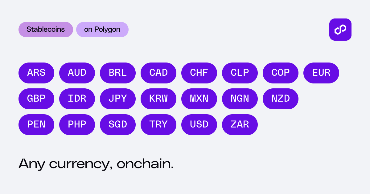 0xPolygon's tweet photo. Money shouldn’t keep banking hours.

Global currencies move on Polygon, onchain 24/7. https://t.co/74K1ddHfoQ