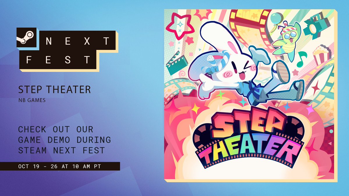 nbgames_info's tweet photo. 🎉 Steam Next Fest、いよいよ明日開幕！

『ステップシアター - STEP THEATER』が参加します🎶
リズムに合わせて、物語が動き出す！
ポップでかわいい世界を、ぜひ体験してください🎬
無料体験版はすでに配信中！
ウィッシュリスト登録もお待ちしています✨

🎮 https://t.co/GeASjh8CUg

#SteamNextFest #ステップシアター
