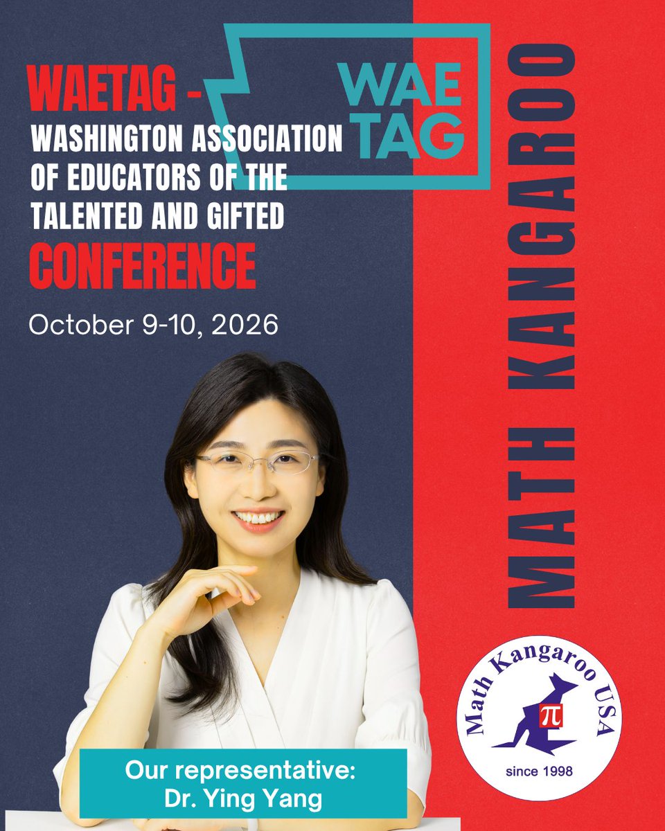 UsaKangaroo's tweet photo. Math Kangaroo is at #WAETAG2026! 📍✨
Our representative, Dr. Ying Yang, is attending the Washington Association of Educators of the Talented and Gifted Conference on Oct 9–10! 🧠💡
Connecting with educators to inspire young problem solvers! 🦘
#MathKangaroo #GiftedEd #STEM https://t.co/HjcCLdPwSO