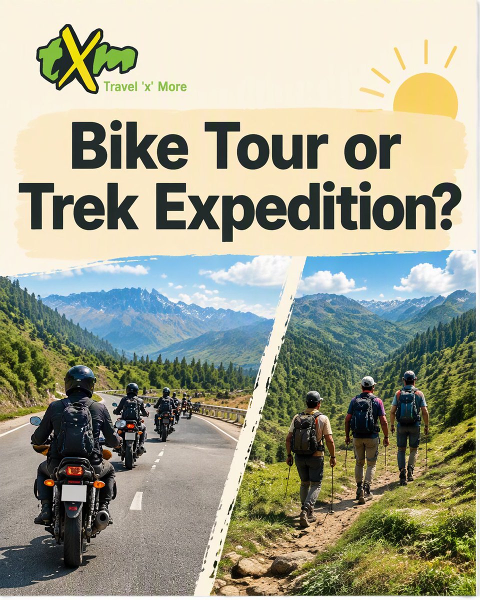 Spelic's tweet photo. Bike tour or guided trek? Choose your adventure. Bike tours suit thrill-seekers who want open highways, long distances, and panoramic views. Guided treks are for those craving rugged trails, mountain camps, and time offline. Both include https://t.co/inZJ4W0b8g