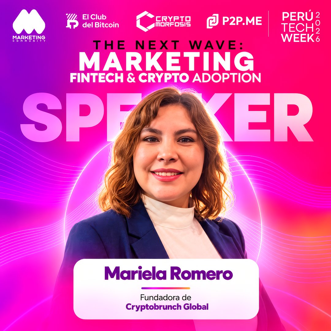 marketersweb3's tweet photo. Conoce a nuestros speakers de The Next Wave: Marketing, Fintech & Crypto Adoption
@Kalipssoh , fundadora de Cryptobrunch , compartirá cómo están cambiando el trabajo y el freelancing, y qué nuevas alternativas existen para recibir pagos en la economía digital.
📅 14 de octubre | 6:30 PM
📍 C.C. Ricardo Palma, Miraflores
🎟️ Inscríbete, cupos limitados: https://t.co/2FkgOqPo8N
@P2pdotmeperu @bitcoin_club_pe @CryptomorfosisX
¡Nos vemos! 🚀