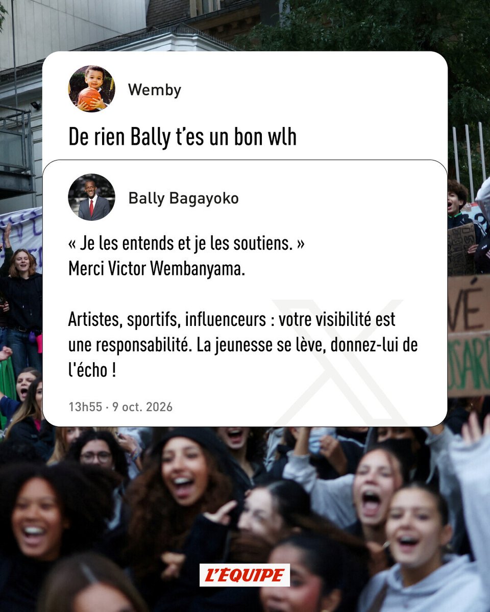lequipe's tweet photo. ➡️ https://t.co/hyNL2iBvMo
Après son soutien aux lycéens, Victor Wembanyama encourage Bally Bagayoko sur X https://t.co/X7WRQYiZOv