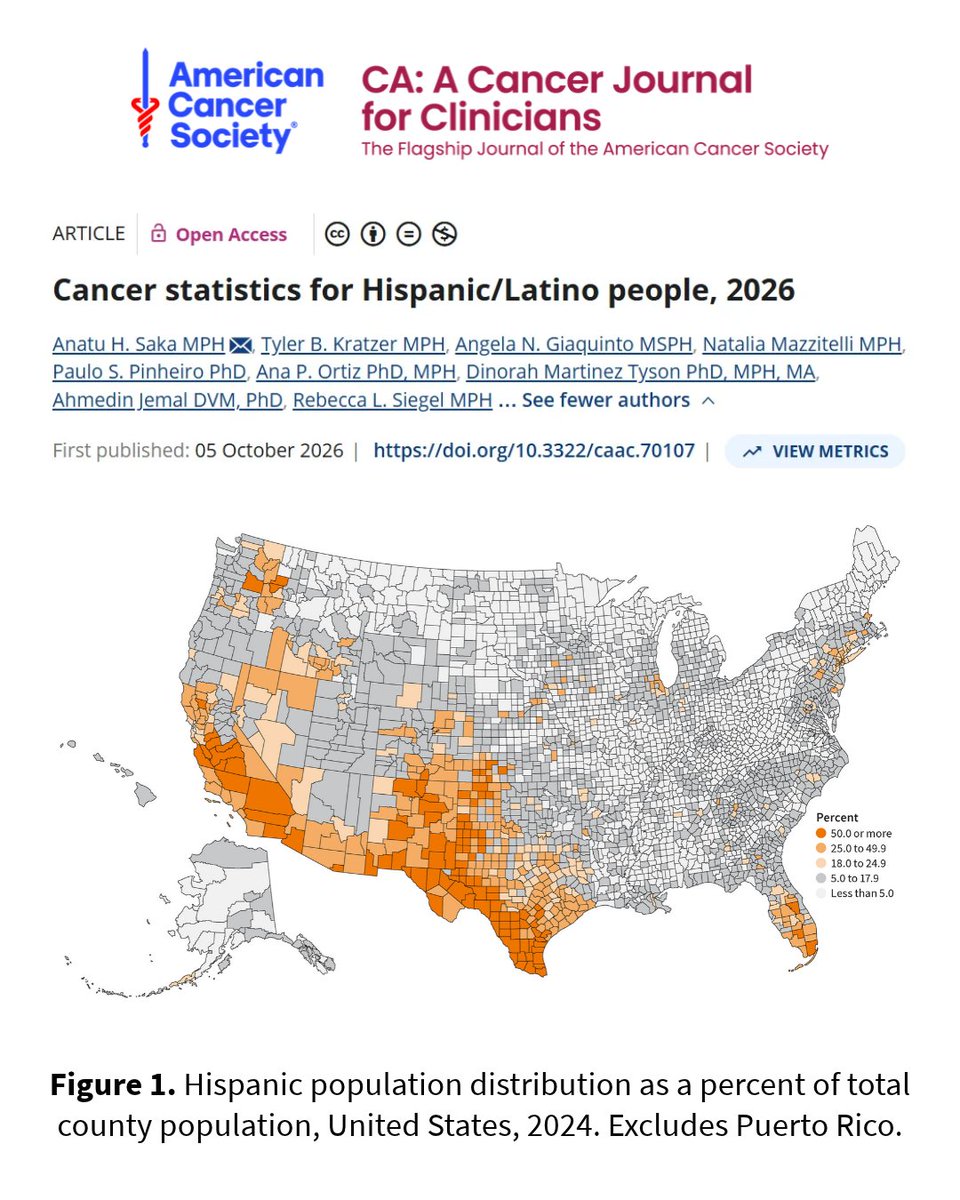 CACancerJournal's tweet photo. Community-based cancer control interventions are effective in Hispanic populations, with clinician recommendation and culturally tailored education strongly associated with screening uptake.

The @AmericanCancer's latest report explains more: https://t.co/TPf9RQZ5RO

@OncoAlert https://t.co/7tSdqDtHKw