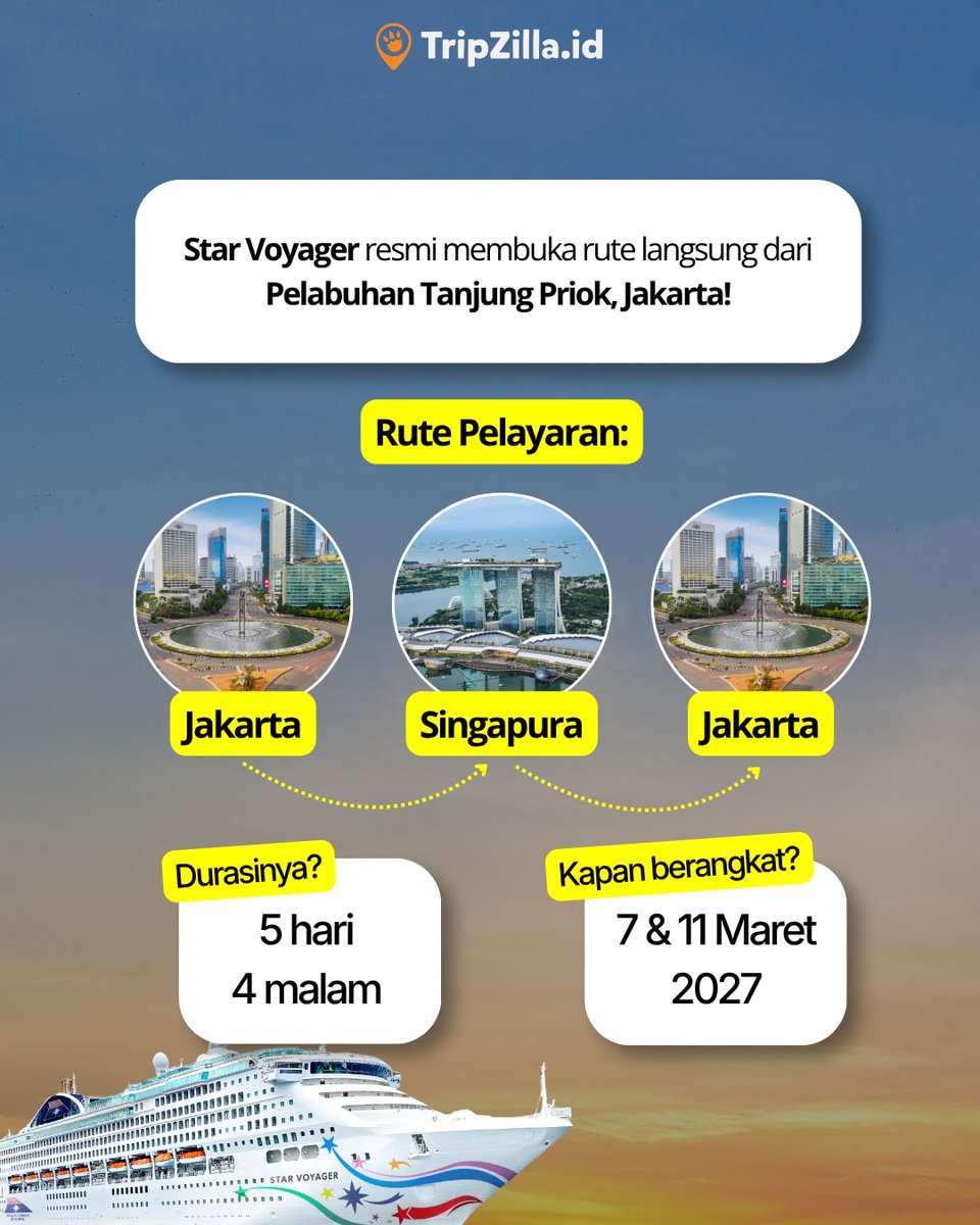 karollmu10's tweet photo. Naik kapal pesiar mewah langsung dari Jakarta? Maret 2027, Star Voyager berlayar dari Tanjung Priok ke Singapura lalu kembali ke Jakarta. Intip aktivitas seru di kapal dan kisaran biayanya di postingan ini! https://t.co/tXW5bJ5L1k