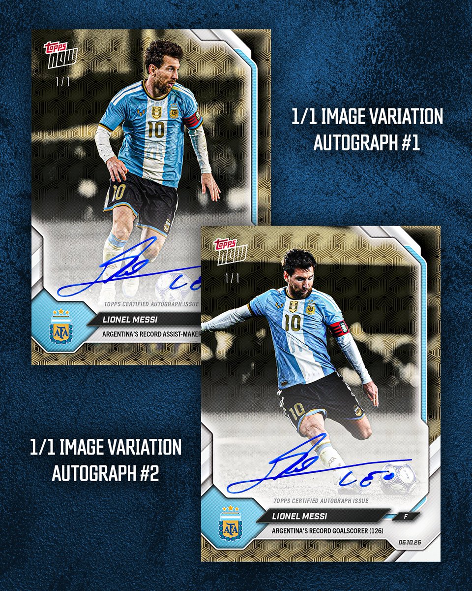 Topps's tweet photo. JUST IN: Lionel Messi 'Final Farewell' Pack 🇦🇷

Each pack contains two cards:
- One Final Farewell Base Card, Parallel, or 1/1 Autograph Card
- One Image Variation, SSP Image Variation, or 1/1 Image Variation Autograph Card

Available now for just one week. https://t.co/Tf4TNCX41U
