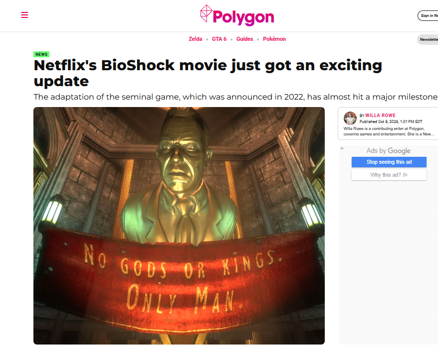 SYACVG's tweet photo. Director Francis Lawrence said that they're close to finishing the script for the Bioshock movie. https://t.co/qHS8FoxXFl