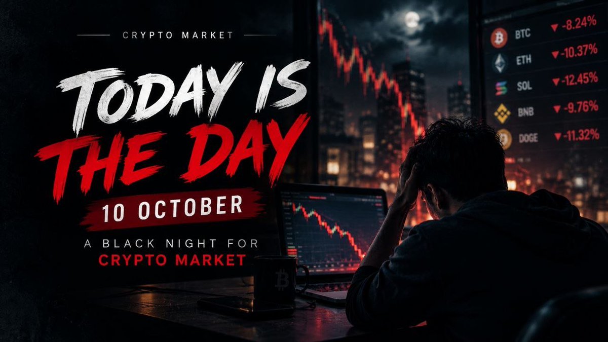 VexoraAlpha's tweet photo. October 10 — A dark day in crypto history. 

$19B in leveraged liquidations. Billions wiped out in minutes.

Many went to sleep smiling and woke up to a nightmare.

History doesn’t always repeat, but understanding it matters. 🖤
$BTC https://t.co/vkyAcP5IzO
