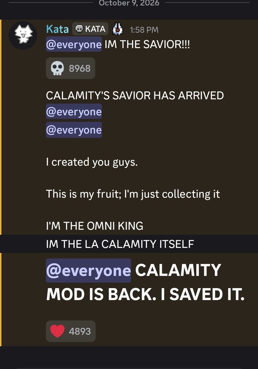 daytildeltarune's tweet photo. calamity mod discord got hacked LMAO https://t.co/Uo84zx7cA1