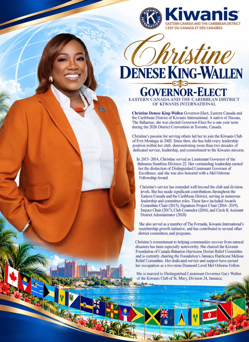 ecckiwanis's tweet photo. Getting to Know Our Leadership: Spotlight on Governor Elect Christine King-Wallen! 

We continue to highlight our incredible leaders of the Eastern Canada and the Caribbean District, for the year 2026-2027.

Join us in celebrating GE Christine King-Wallen!

#ServantLeadership https://t.co/JYY7E5DetG